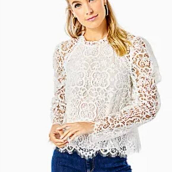 Lilly Pulitzer Averi Top COCONUT TWO TONE CARNIVAL LACE Sz Small EUC Retail 158$ - Picture 1 of 5